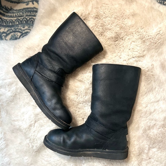 UGG Kensington Black Double Buckle Strap Traction Leather Mid-Calf Winter Boots - Picture 4 of 12